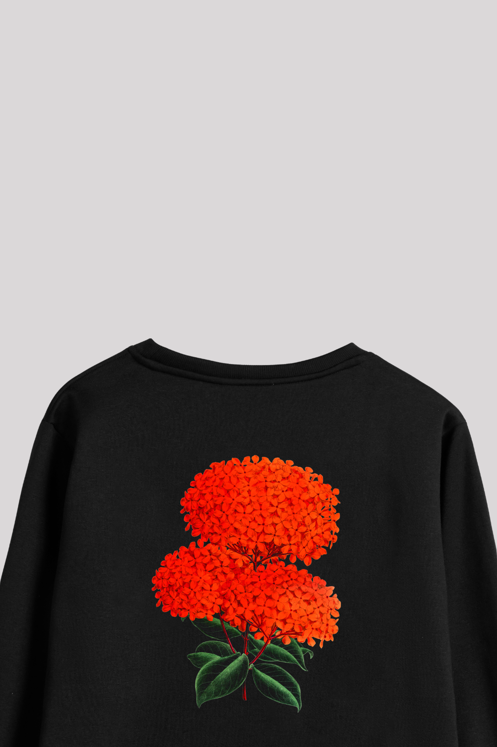 Men’s Flower Print Crew Neck Sweatshirt – Black