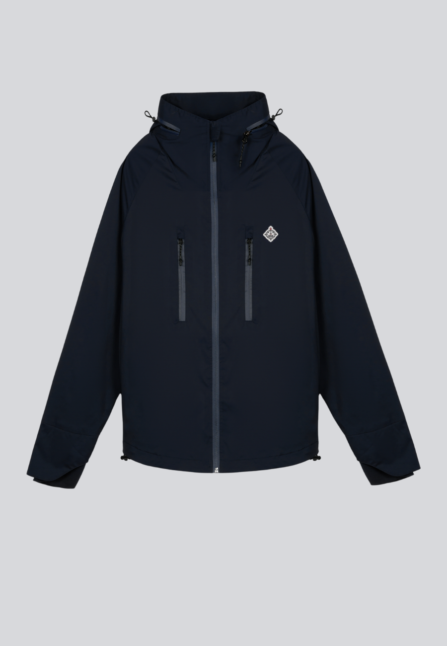 Two Layered Tech Mens Windbreaker Jacket With Backside PU Coating Navy