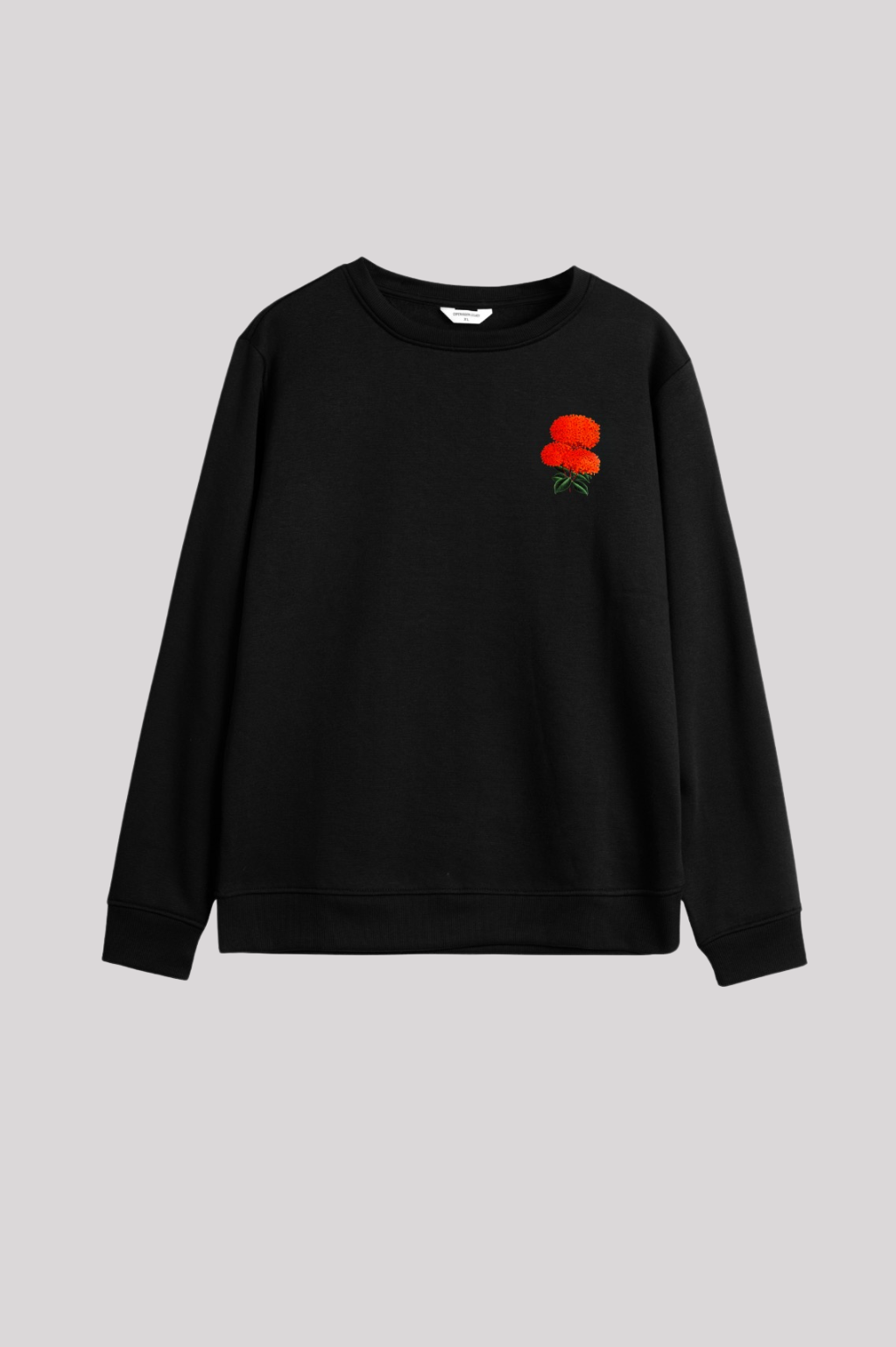 Men’s Flower Print Crew Neck Sweatshirt – Black