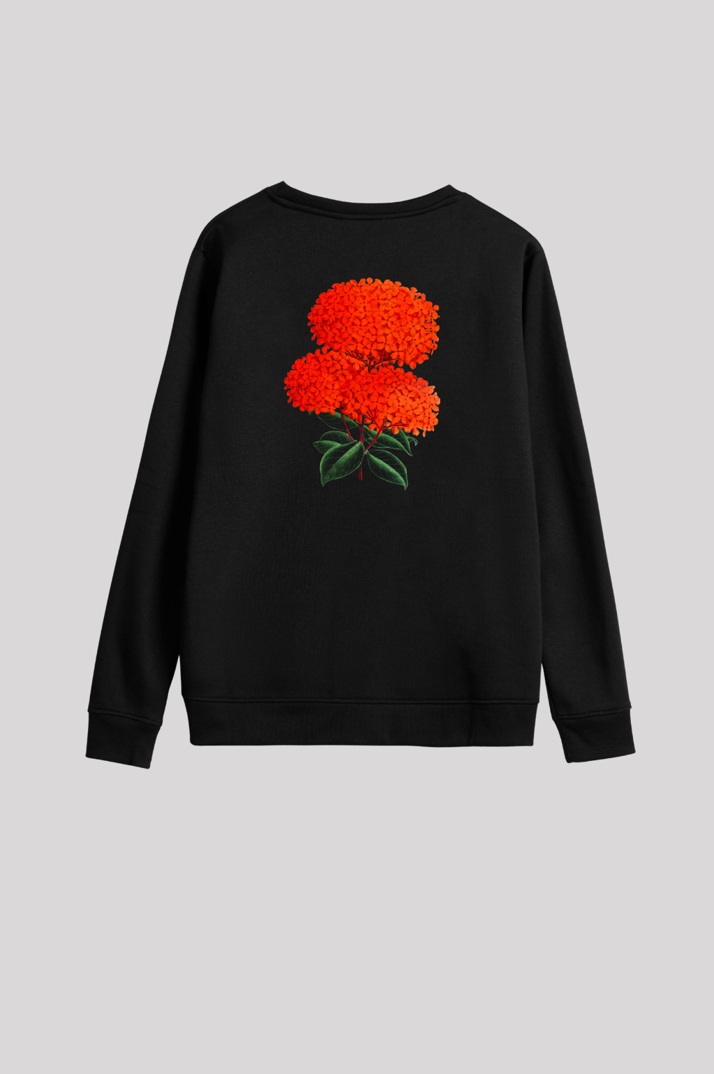 Men’s Flower Print Crew Neck Sweatshirt – Black