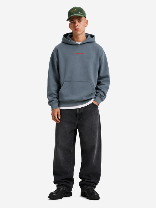 Mens Hoodie Sweatshirt Vintage Washed Grey