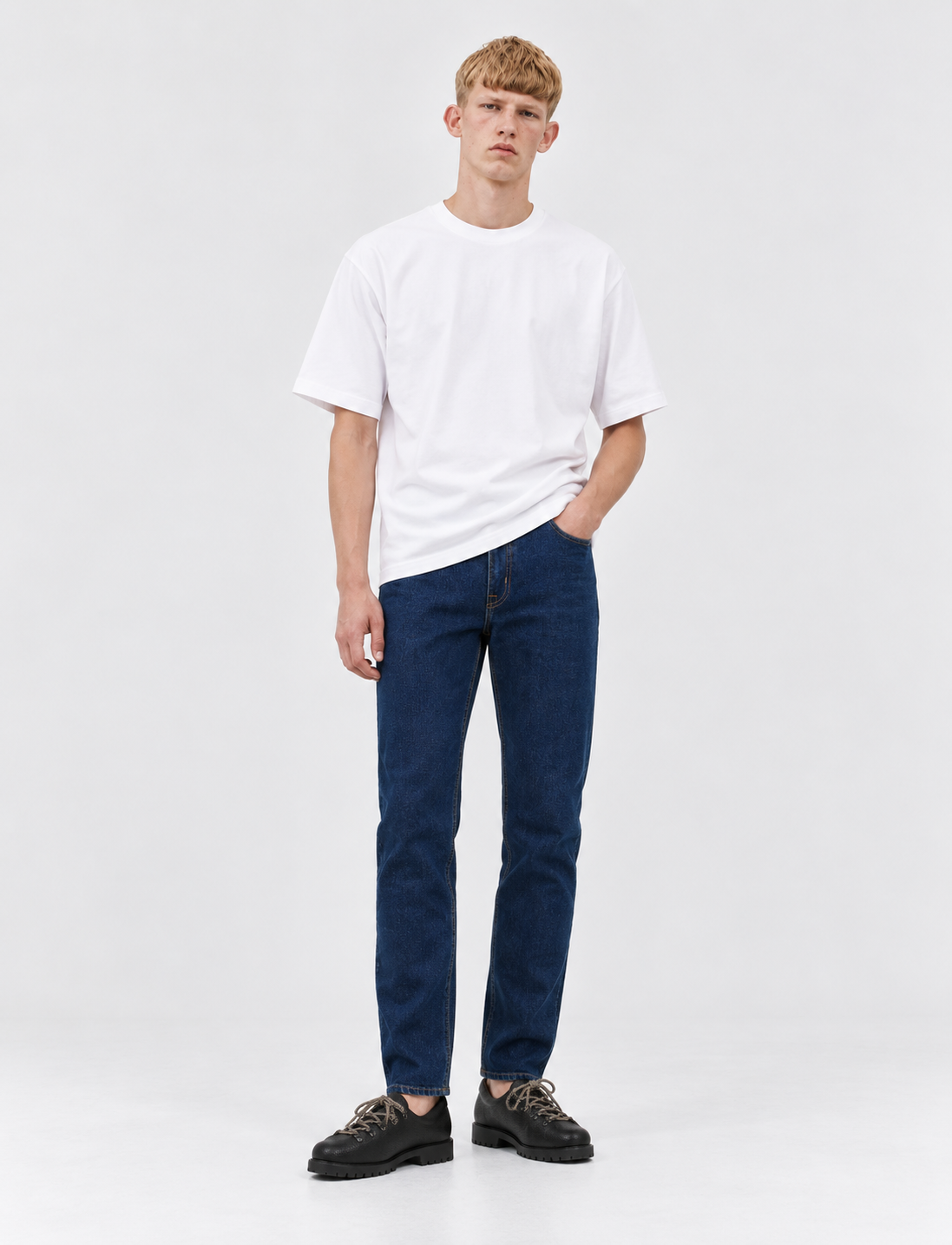 Stone Wash Blue Tapered Jeans – front