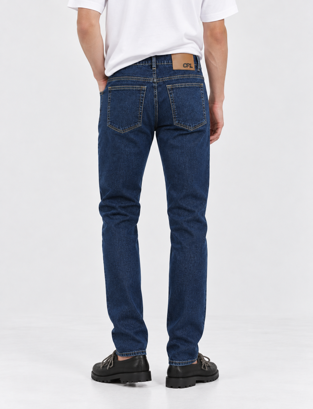 Stone Wash Blue Tapered Jeans – back