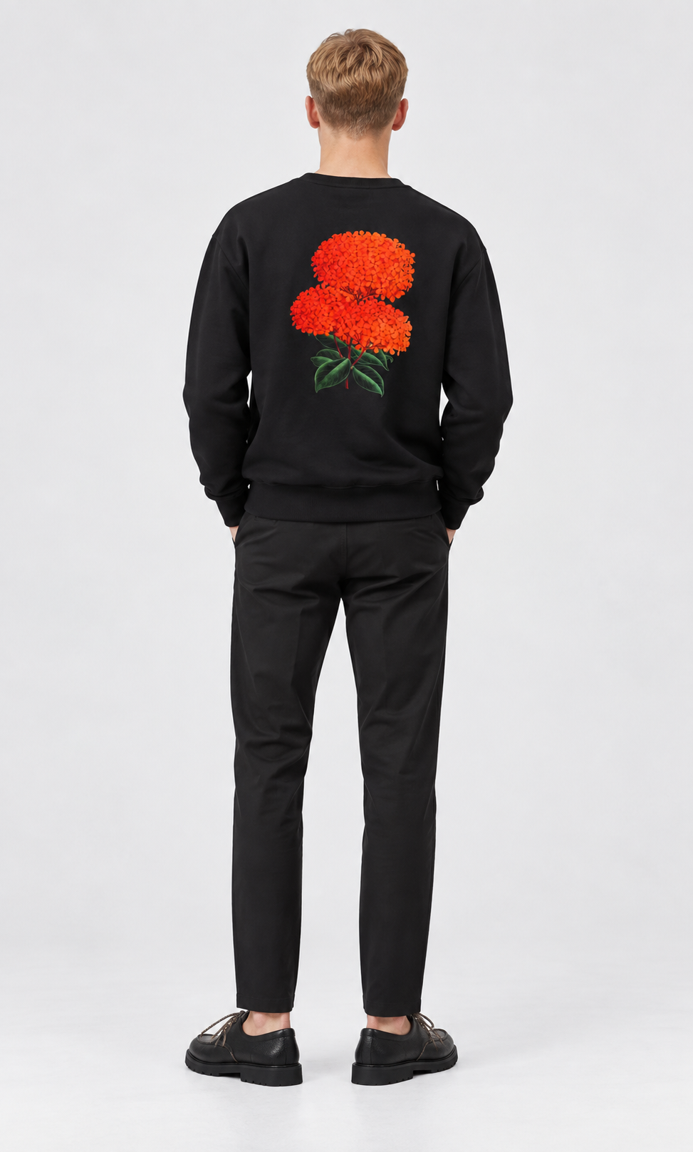 Men’s Flower Print Crew Neck Sweatshirt – Black
