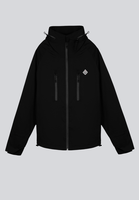 Two Layered Tech Mens Windbreaker Jacket With Backside PU Coating Black